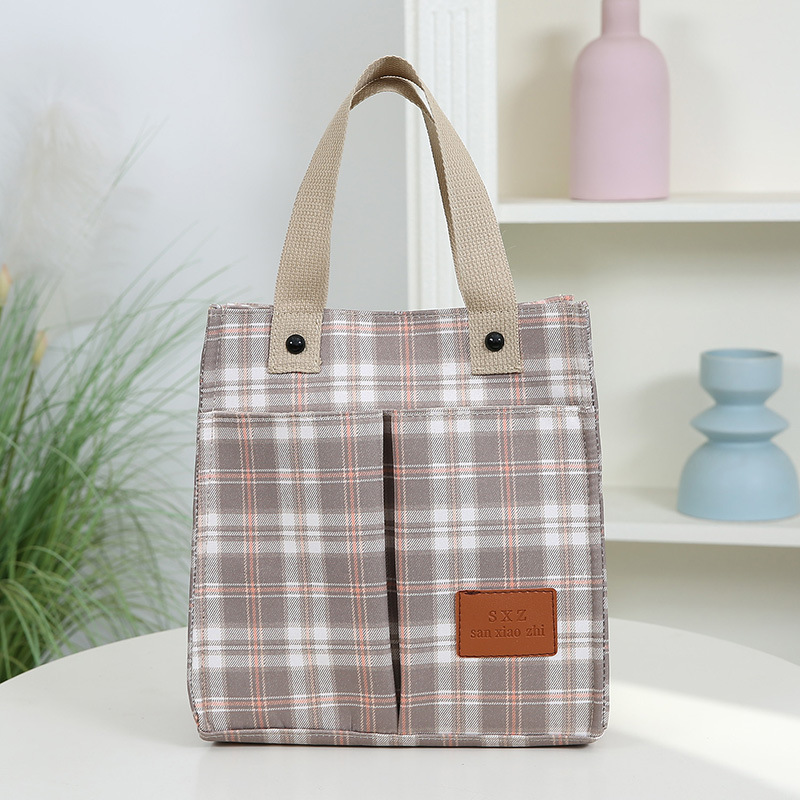 LOGO personalizado nuevo tipo de bolsa de nylon resistente al desgaste de gran capacidad de commuerzo de viaje bolsa de almuerzo de moda bolso práctico a cuadros
