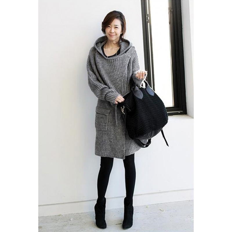Autumn and Winter New Women's Korean Style Hooded Belt Loose Mid-Length Thick Stick Knitwear Cardigan Knitwear Jacket for Women Autumn and Winter New Women's Korean Style Hooded Belt Loose Mid-Length Thick Stick Knitwear Cardigan Knitwear Jacket for Women