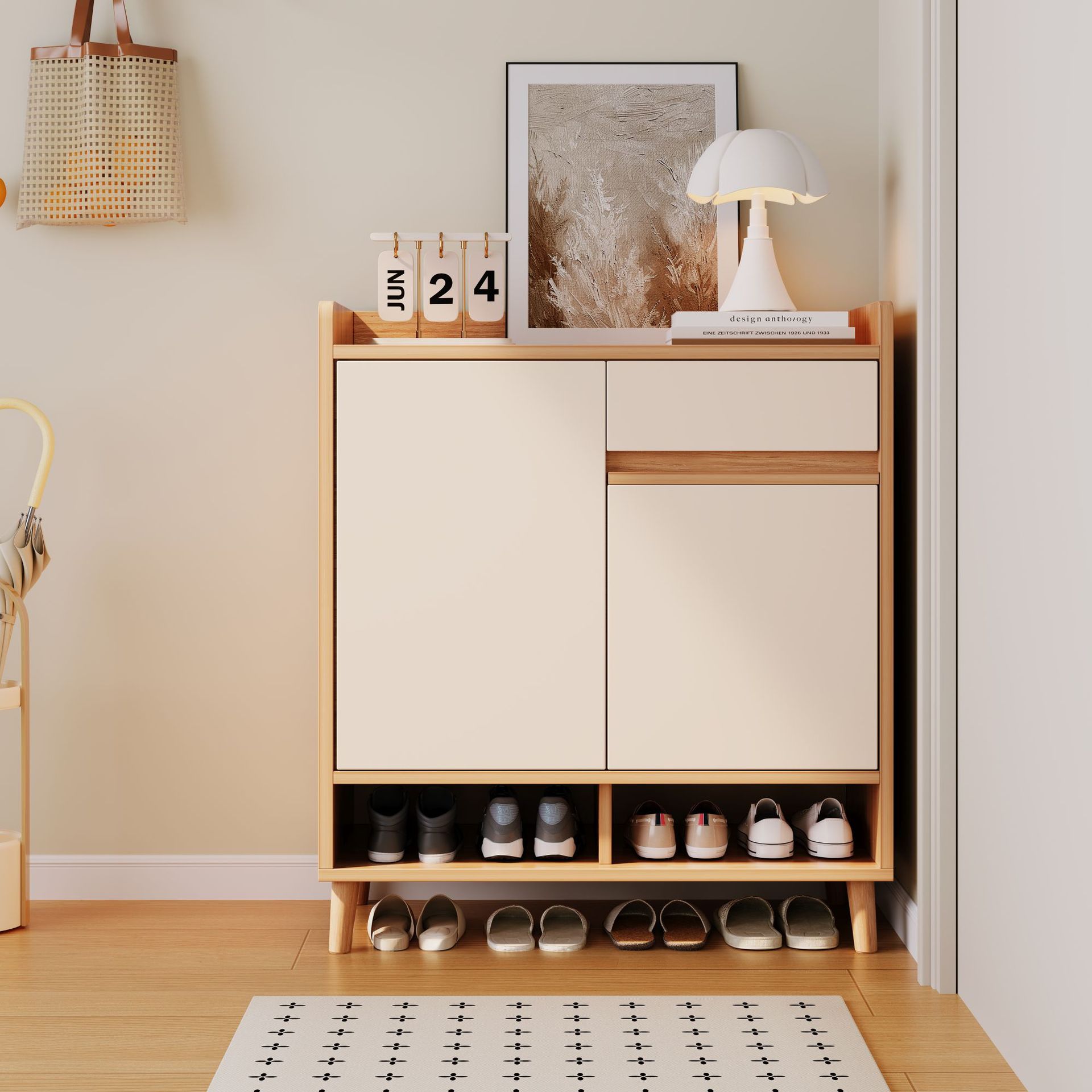 Puerta pequeño gabinete de zapatos doméstico 2026 nuevo gabinete de almacenamiento pequeño integrado contra la pared pasillo de entrada rack de zapatos de madera maciza multicapa