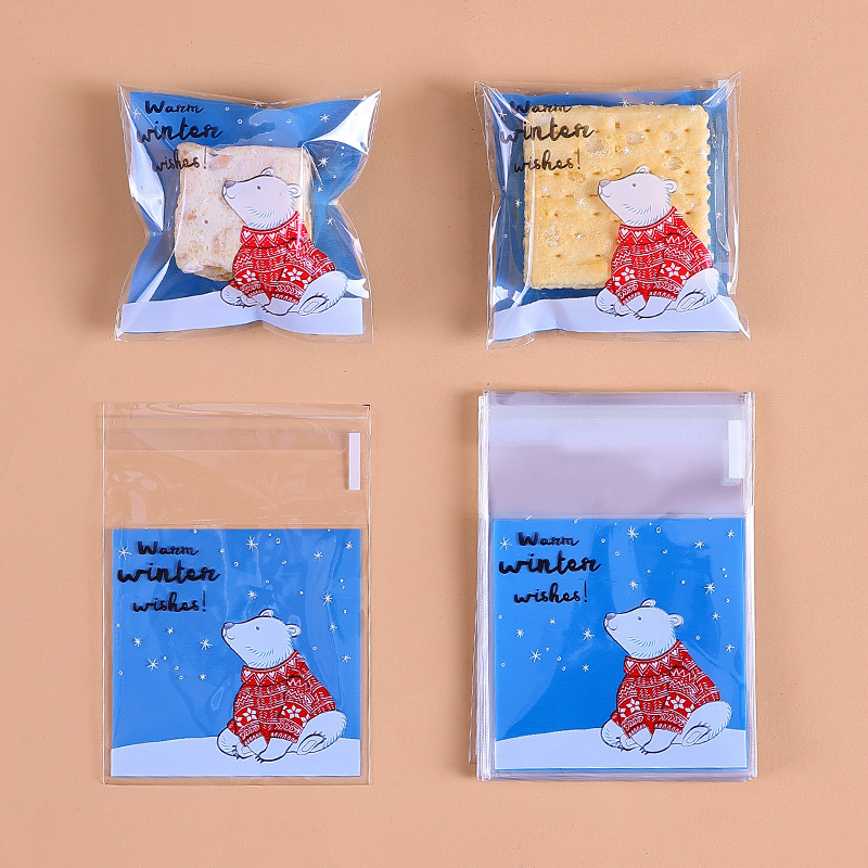 Navidad auto-Sellado bolsa pegajosa copo de nieve bolsa de embalaje crujiente máquina de sellado bolsa Año Nuevo leche azufaifo Galleta de vaca papel de embalaje azúcar