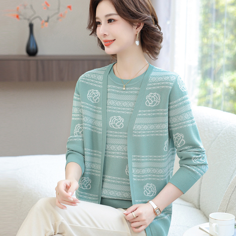 妈妈秋装2025新款针织衫两件套洋气上衣服中老年女装春秋开衫外套|undefined