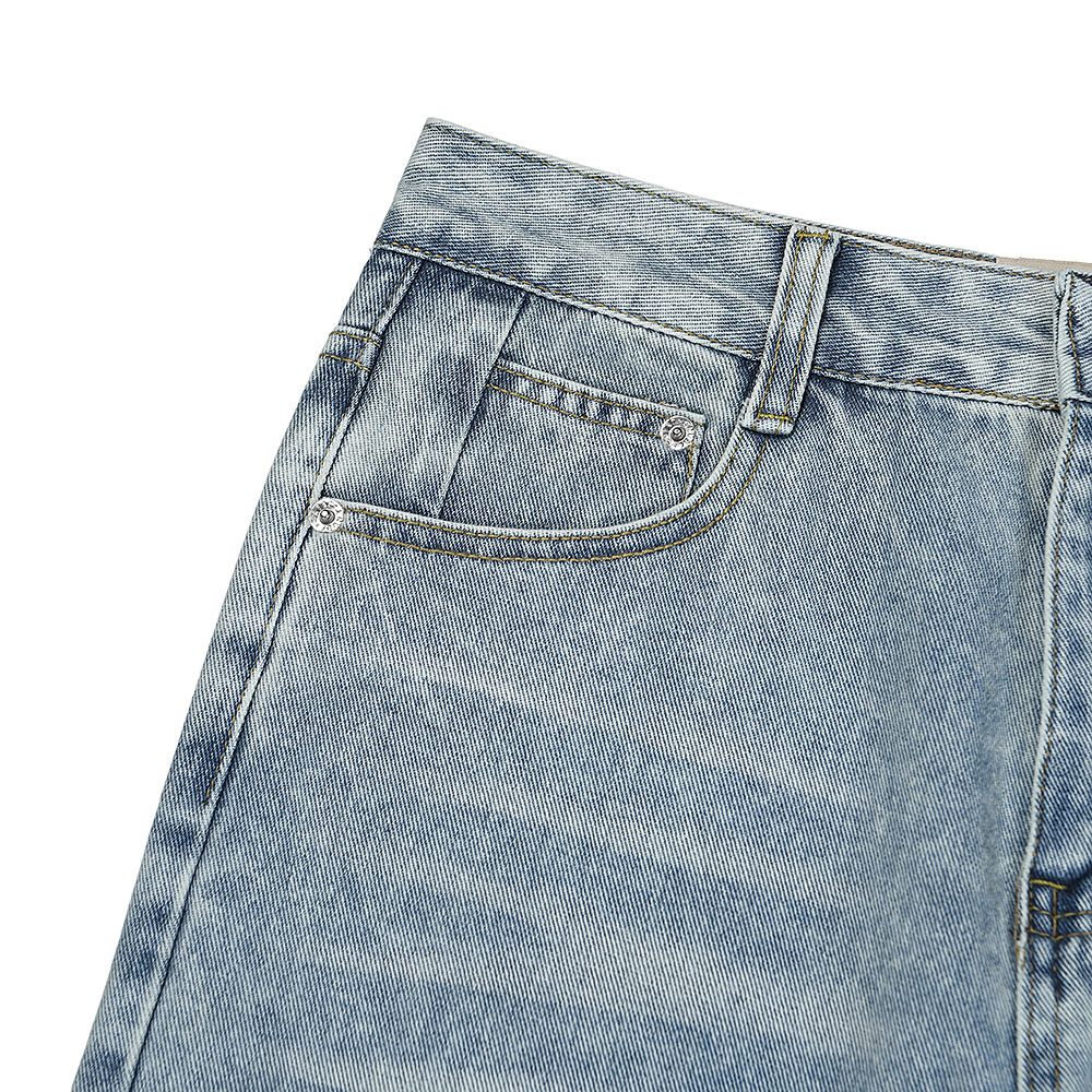 Vintage Washed Distressed Flared Denim Jeans For Men Loose Fit_voghion.com