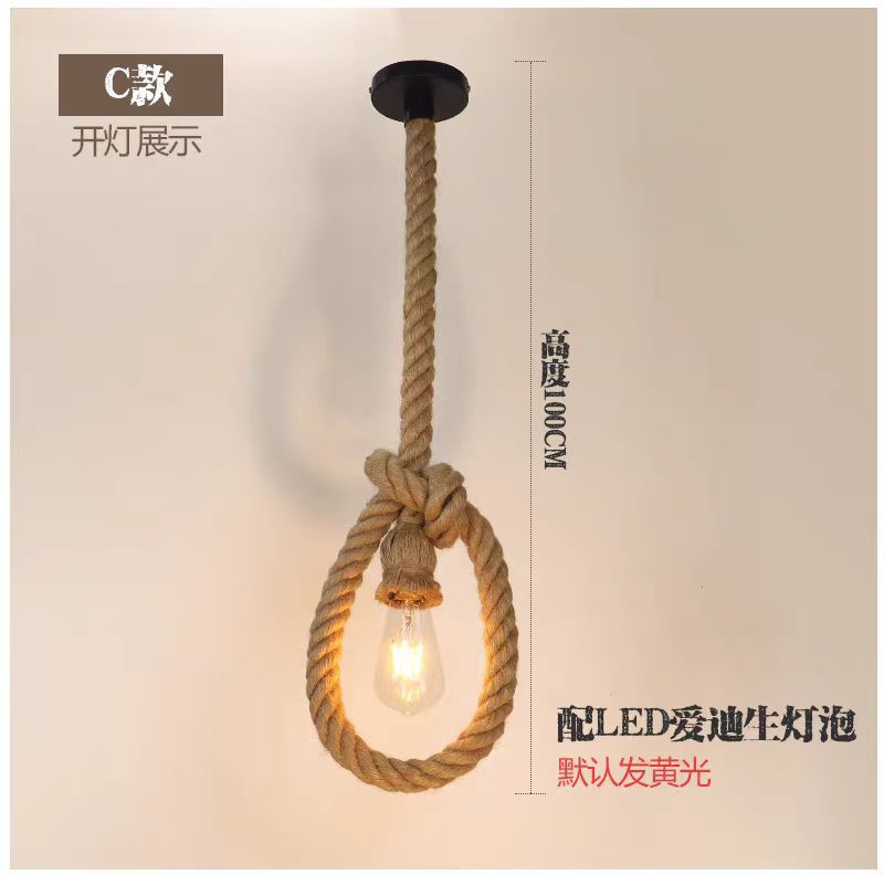 Lámpara de cuerda de cáñamo bar de cabeza única tienda de ropa de té de leche cafetería restaurante estilo industrial retro lámparas creativas