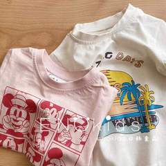 純綿半袖Tシャツ 2024年夏 漫画プリント 子供用 ゆったりラウンドネック半袖トップス インナー トレンドキッズ