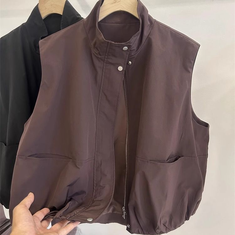 Gilet de travail court et simple de style européen GraceChic pour femme, collection automne 2025, coupe ample et décontractée._voghion.com