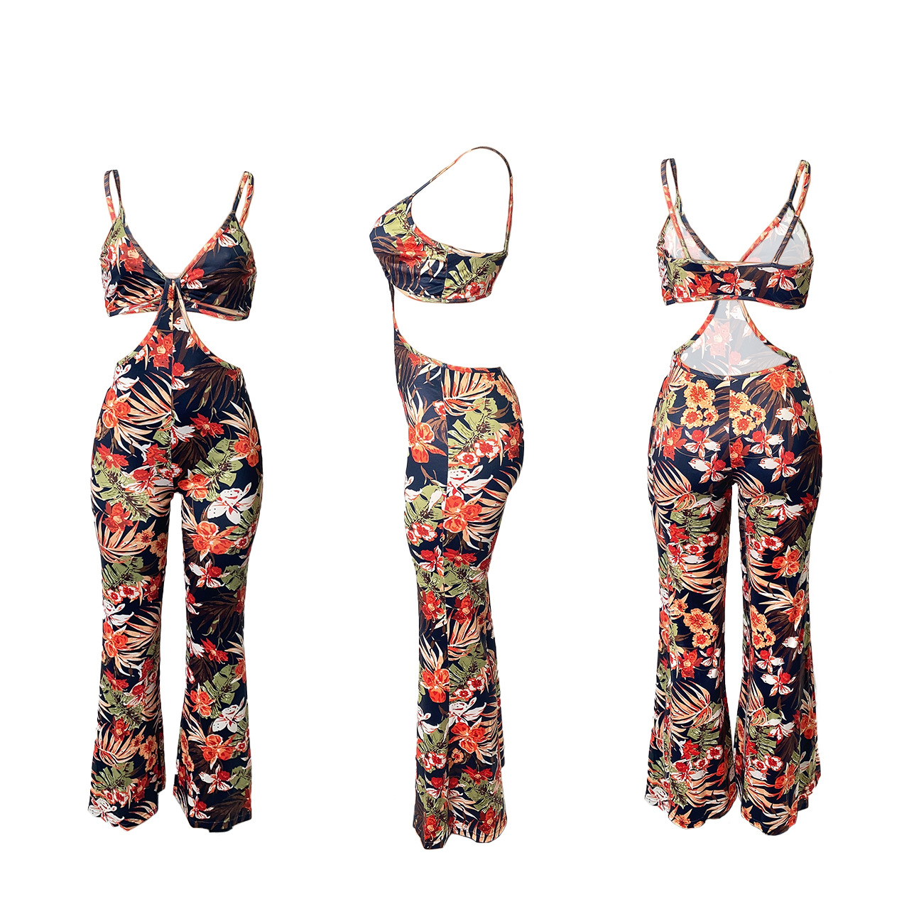Women Clothing Spring Summer Beach Vacation Tube Top Hollow Out Cutout Jumpsuit