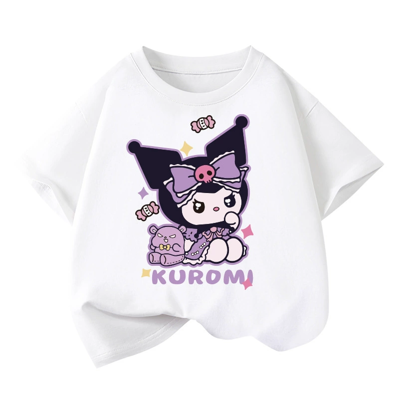 Детская футболка (коллекция Kuromi) хлопковая с коротким рукавом, принты в западном стиле, размеры 100–160 см
