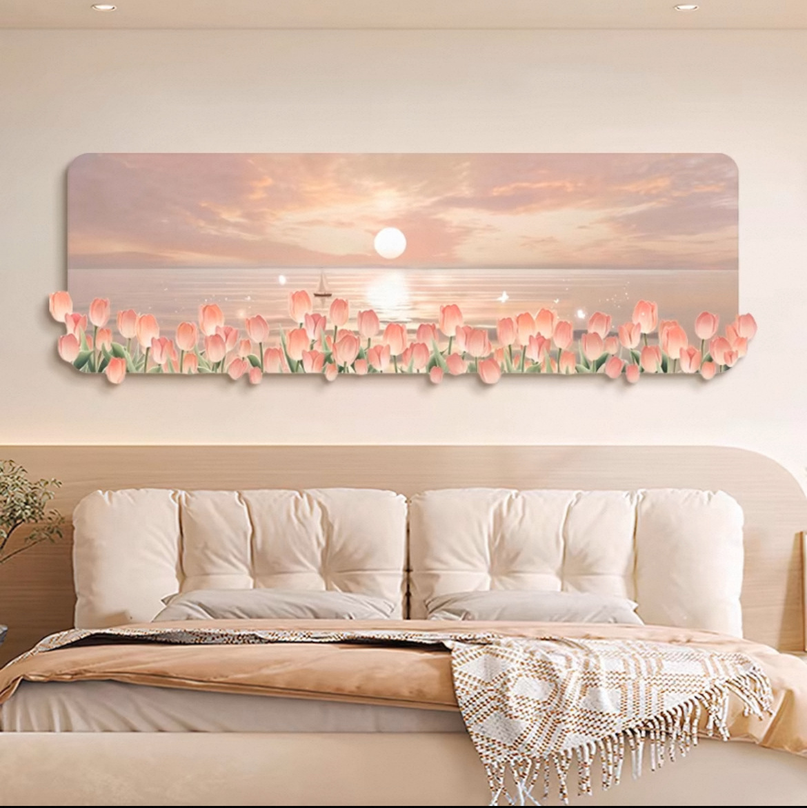 D220 Cream Style Bedroom Decorative Painting Romantic Pink Flower Sea Bedside Hanging Painting Hotel B&B Decorative Painting