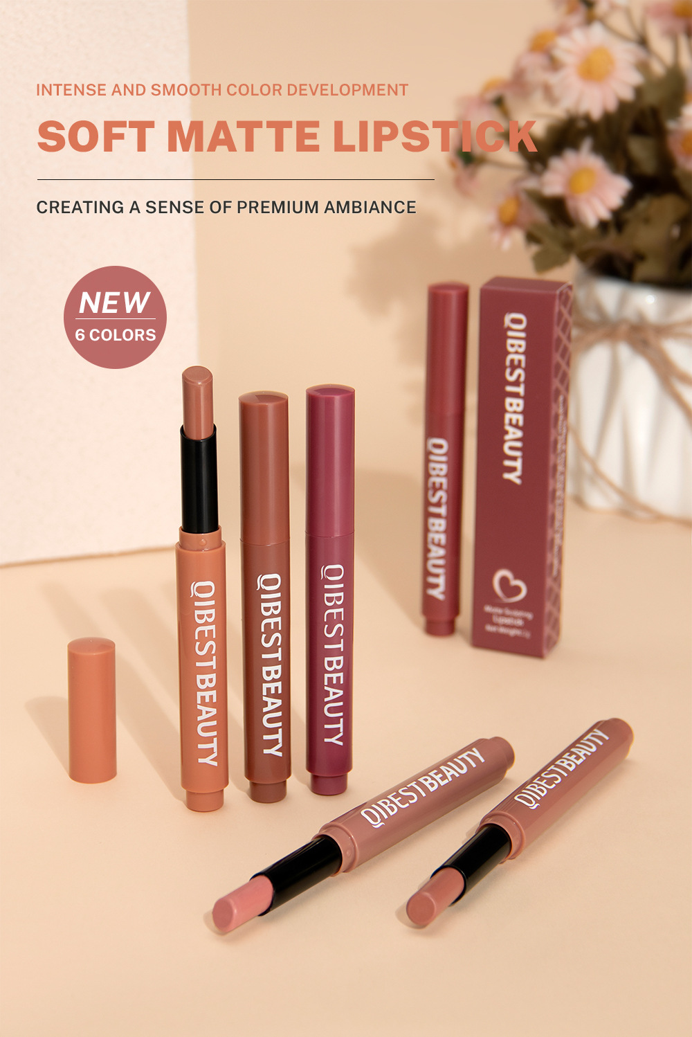 QIBEST Cross-border Smooth matte Lipstick is light, does not dry out and does not fade easily. It is a lipstick pen and makeup product in stock details Picture