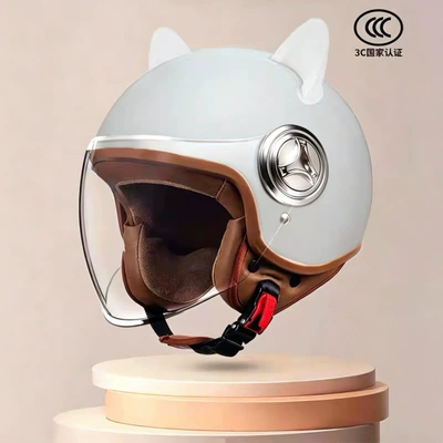 and winter, retro motorcycle anti-cold riding — Motosiklet kaskı (dəbilqə) - 801gray-transparent-long-mirror-white-ears