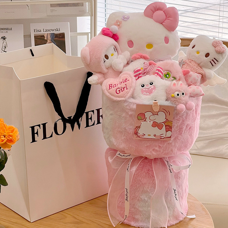 ガールフレンドや親友へのバレンタインデーの誕生日プレゼント、漫画の人形、キティ人形、ハンドスティックブーケ、完成品|undefined