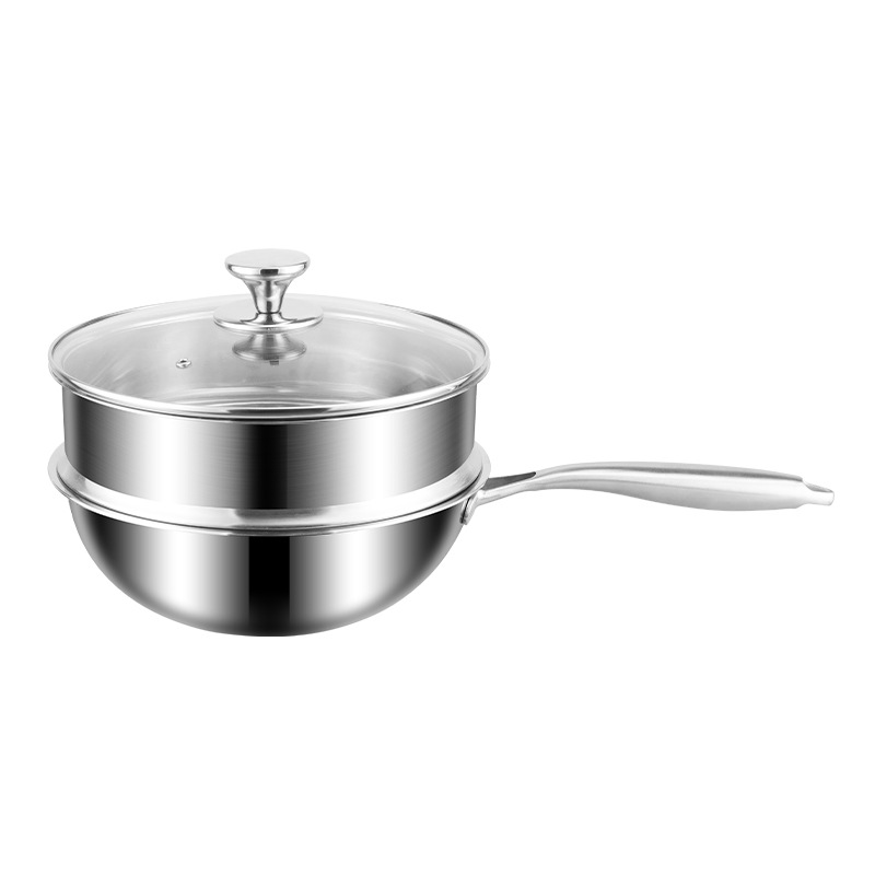 Grado alimenticio 18-10 Wok sin recubrimiento de martillo de acero inoxidable Wok antiadherente Wok doméstico Wok horno de inducción de fondo plano