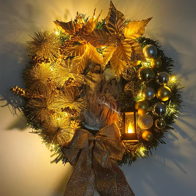 30 cm Weihnachtskranz für Haustür, Rotgold, Fenster, Wand, Türdekoration, 2024, Weihnachtsgirlande, Ornament, Guirnalda Navidad – Detail 1