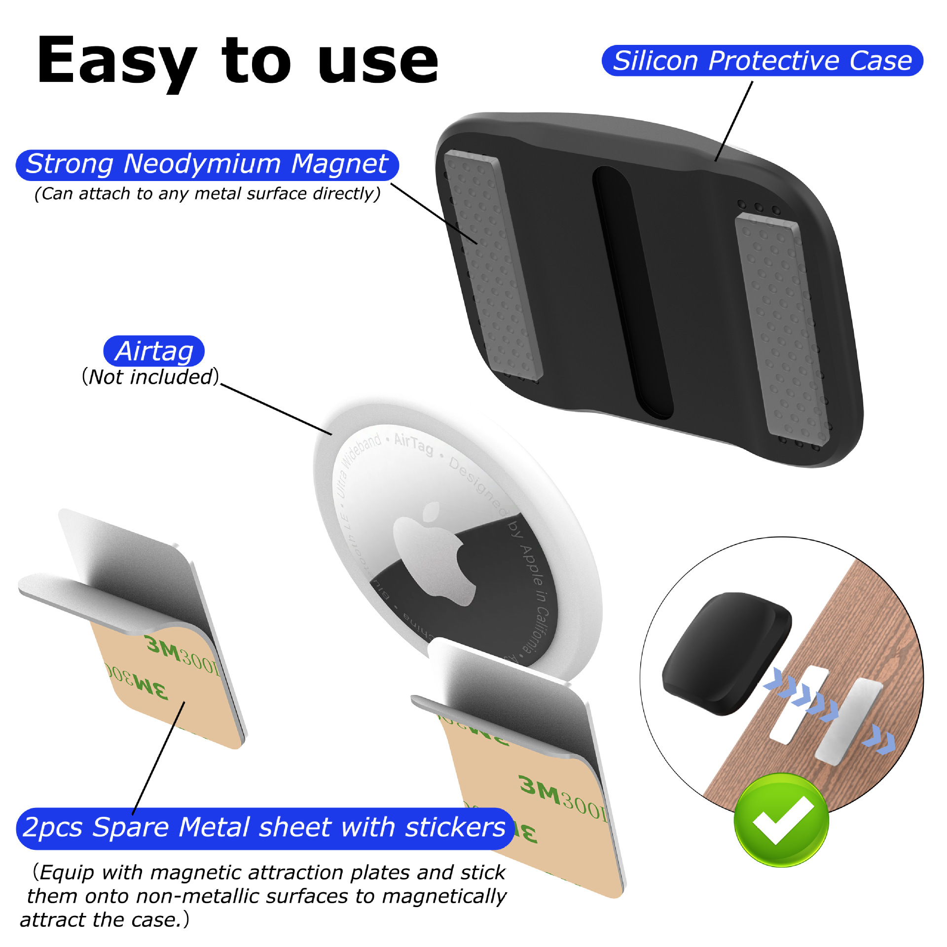 Airtag2 protective case, Apple positioning magnetic anti-loss tracking device, suitable for magnetic silicone Airtag protective case.
