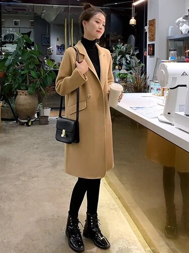 New woolen coat for women, mid-length, trendy Korean-style loose camel-colored wool coat for autumn and winter—fashionable.