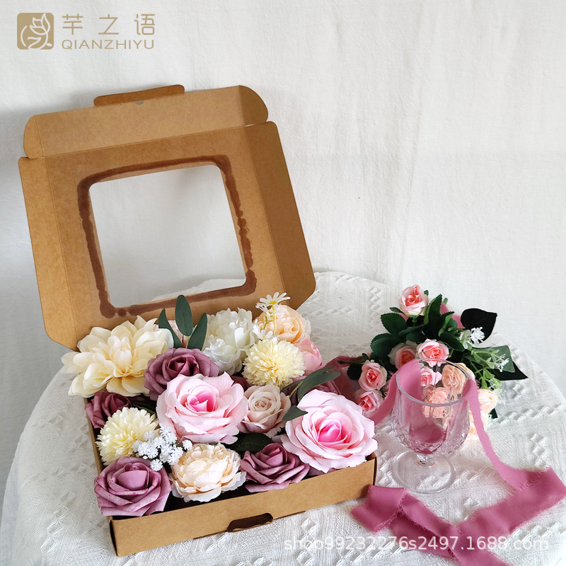 亞馬遜熱銷仿真花永生花禮盒花盒DIY手捧花籃婚禮訂婚派對(duì)禮物