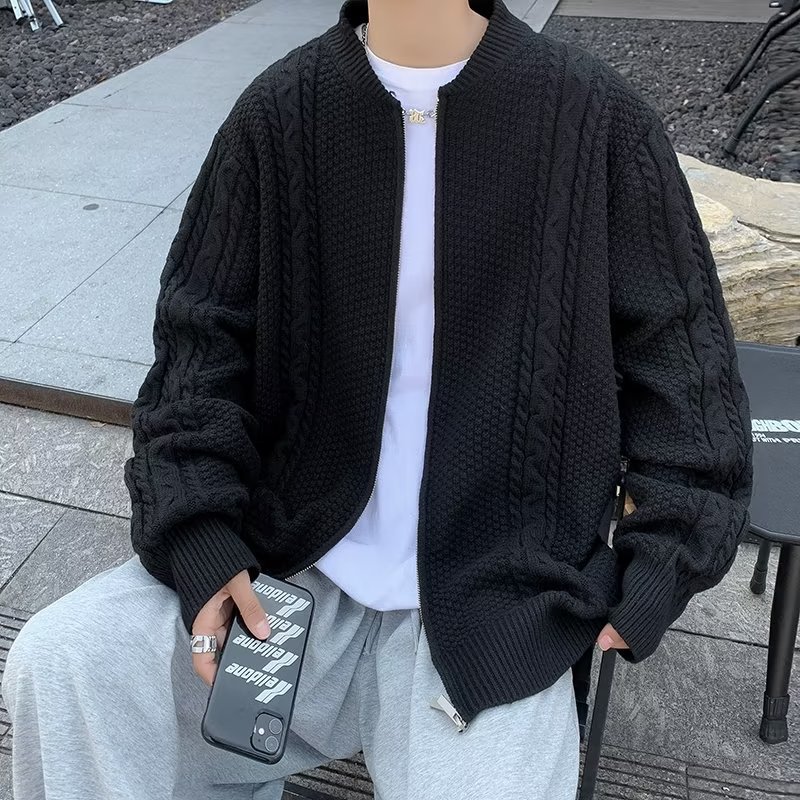 Chaqueta de punto de manga larga con patrón de piña de color sólido de todo fósforo, estilo de Hong Kong, chaqueta de rebeca de gofres retro, ropa casual hermosa de otoño