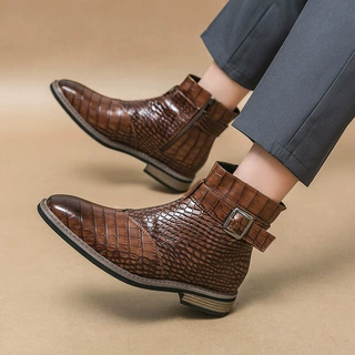 跨境大码高帮短靴尖头男靴秋冬英伦尖头休闲时尚46短靴一件Shoes