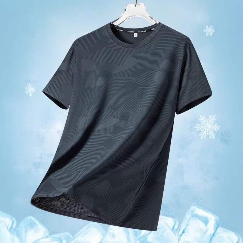 Ice Silk Short-Sleeved T-Shirt Men's Extra Large Size Trendy Brand Fat Man Plus Fat Man Plus Size Super Cool Quick-Drying Sports t Half Sleeve
