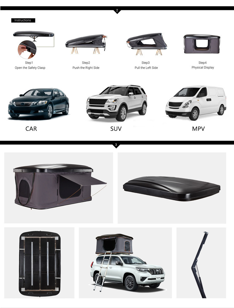 Factory Direct Delivery Outdoor Rooftop Tent Abs Hard Shell Car-Mounted Off-Road Camping Equipment Foreign Trade Wholesale