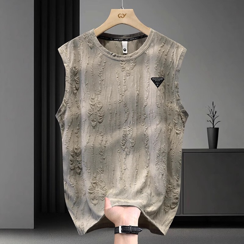 New Summer Sleeveless T-Shirt for Men, Trendy and Versatile, Loose Sleeveless Tee with Round Neck, Casual Ripped Tank Top New Summer Sleeveless T-Shirt for Men, Trendy and Versatile, Loose Sleeveless Tee with Round Neck, Casual Ripped Tank Top