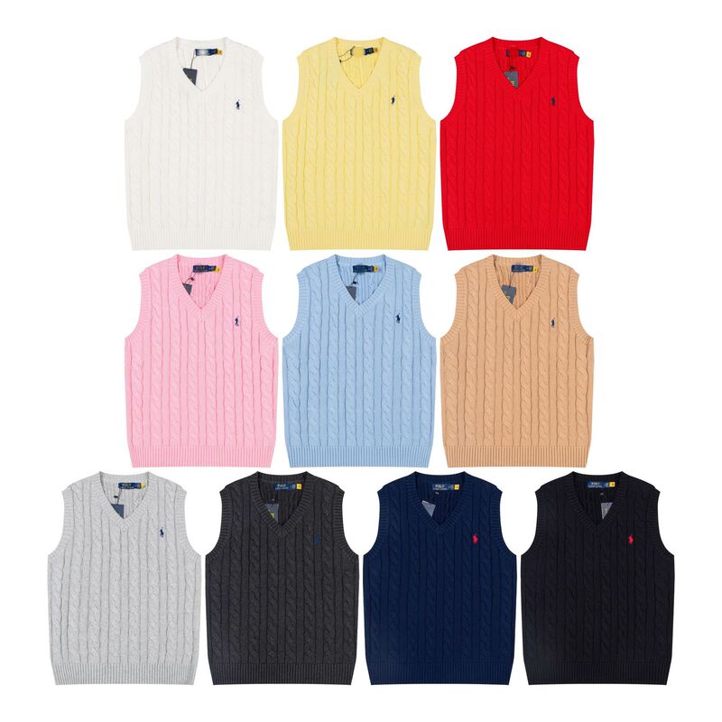 High-end version~ Ralph Lauren logo embroidered RL V-neck pullover vest knit top women's sweater