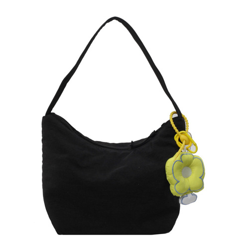 Minimalist solid color armpit bag, soft and waxy one-shoulder small cloth bag, fashionable dumpling bag, ladies shoulder bag, nylon canvas handbag