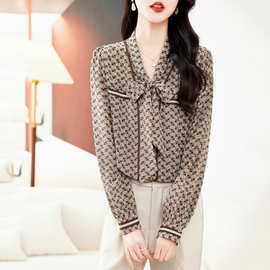 轻奢真丝衬衫女2025春夏宽松洋气飘带气质时尚高端桑蚕丝长袖上衣