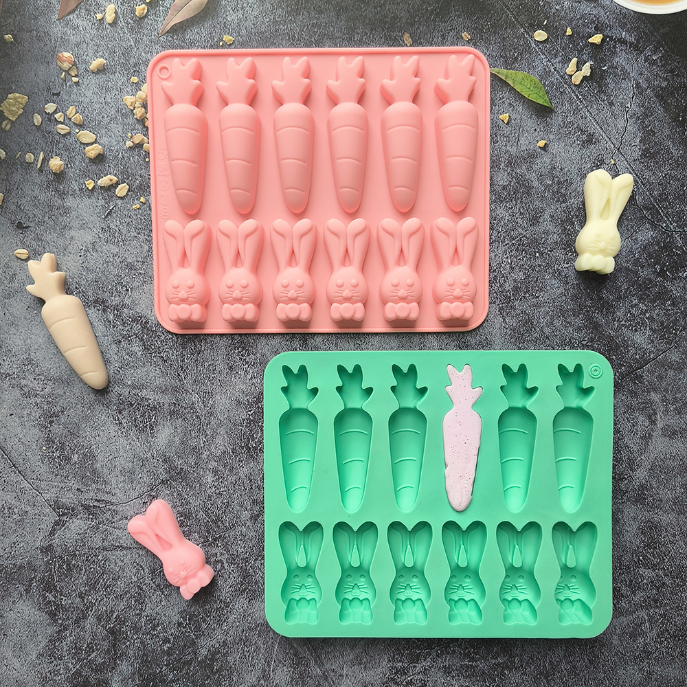 Nuevo conejo de zanahoria chocolate horneado galletas molde de silicona 3D hielo pastel decoración inserto 750