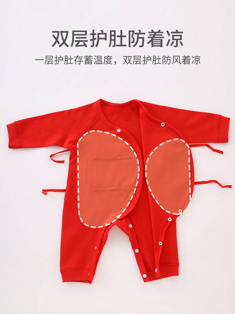 Mameluco de bebé para regalo de luna llena, 100% algodón puro de clase A, ropa de bebé roja para banquete de cien días, para primavera, otoño y todas las estaciones.