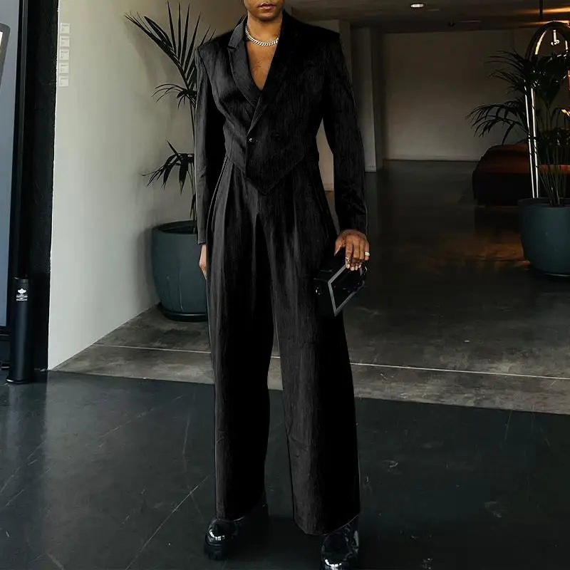 Otoño de los Hombres Nuevo suelta manga larga novedad pequeño traje Pantalones rectos conjunto de dos piezas traje casual de comercio exterior de los hombres