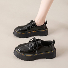 厚底增高复古英伦风小皮鞋2025年秋季新款系带纯色简约乐福鞋单鞋