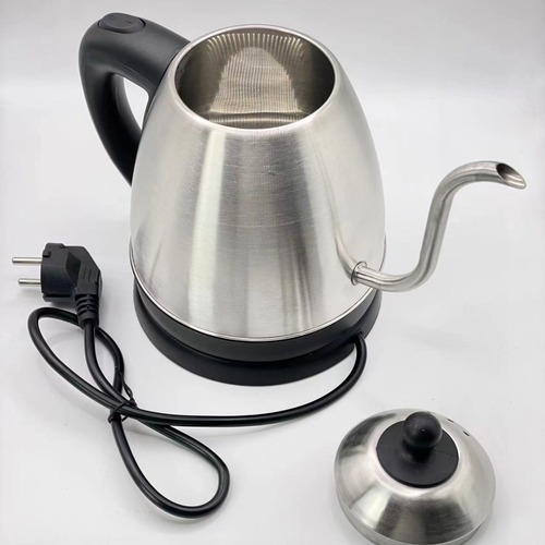 Electric stainless steel hand brewing kettle, gooseneck kettle, coffee pot, boiling kettle, coffee appliance, European plug with lid 1.2L
