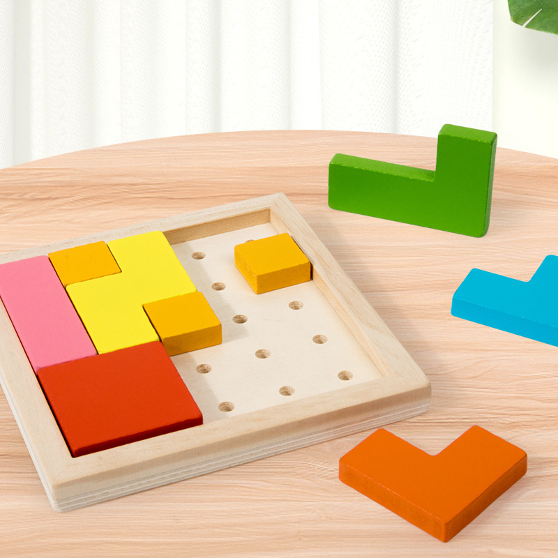Puzzle de bloques Tetris para niños Educación infantil desarrollo de dibujos animados tridimensionales Juguetes de madera puzzle