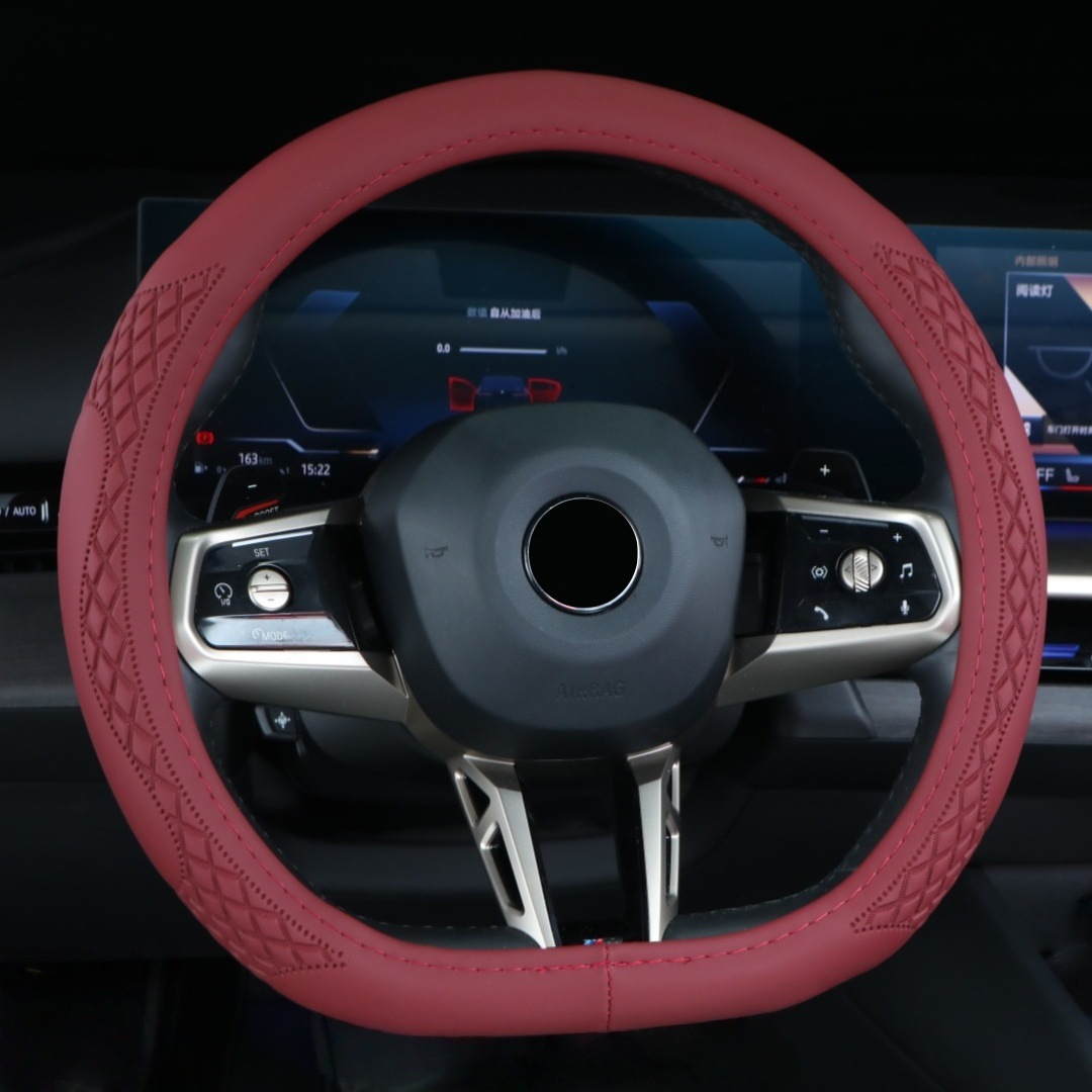 Four-Season Universal Car Steering Wheel Cover D-Type Handlebar Wear-Resistant Leather Embossed Protective Cover Anti-Slip Cross-Border High-End Feel