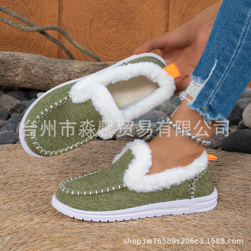 跨境中跟新款冬季女士棉鞋外贸大码加绒加厚毛边保暖平底棉鞋批发|undefined