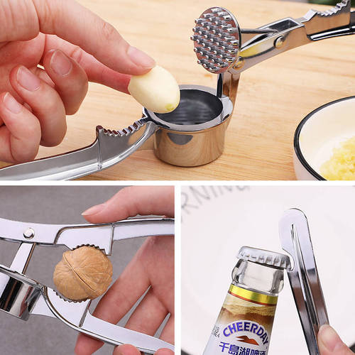 Four-in-one manual garlic press, garlic masher, garlic masher, fish scale scraper, bottle opener, walnut clip, manual garlic punch