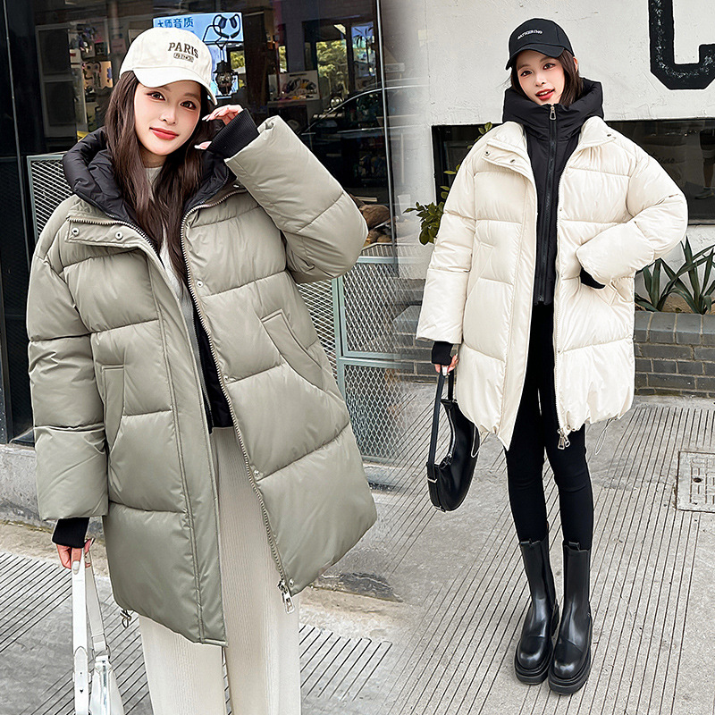 2025 invierno nuevo color de contraste de ropa de algodón de moda de mujer chaqueta de algodón gruesa chaqueta casual con capuz image 3