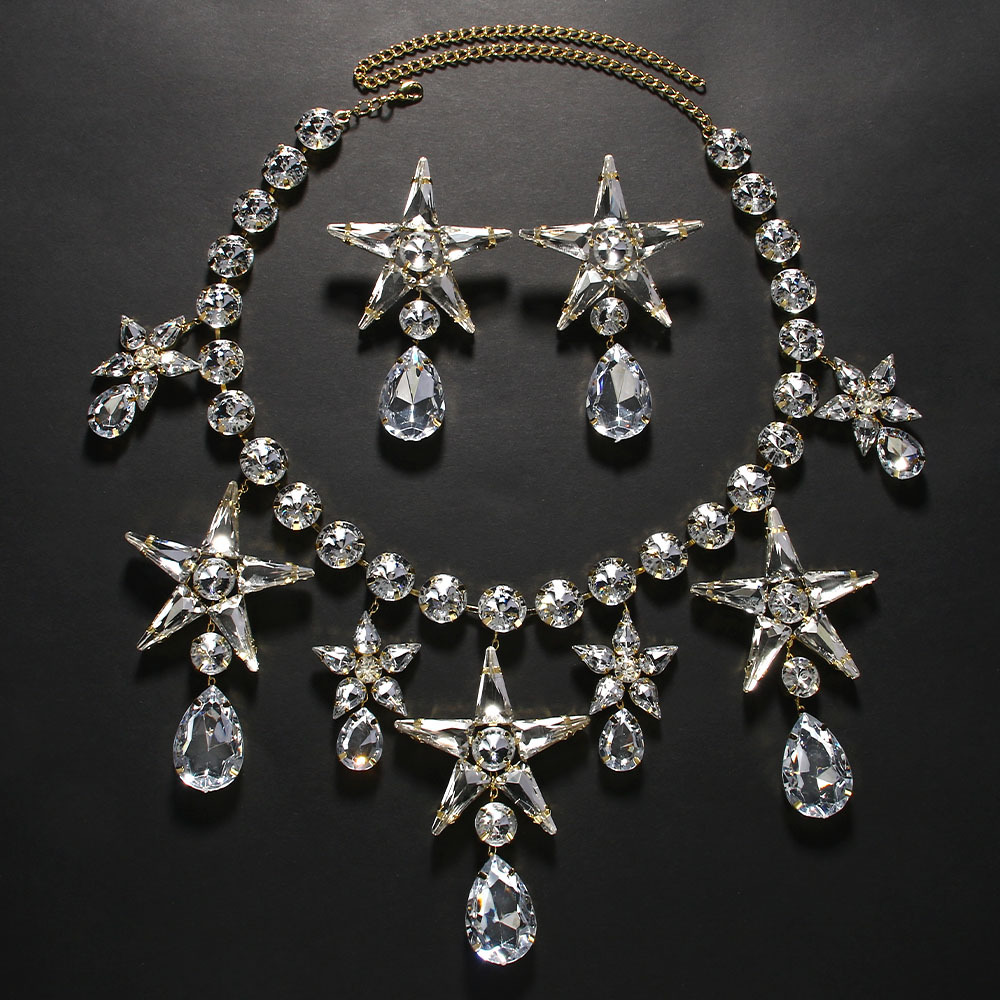 Nuevo collar de diamantes de imitación pendientes traje europeo y americano exagerado estrella de cinco puntas reina joyería conjunto