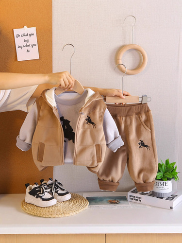 Children's wear boys and girls with cashmere cartoon three-piece set 25 winter new products baby vest children clothes trendy Kids
