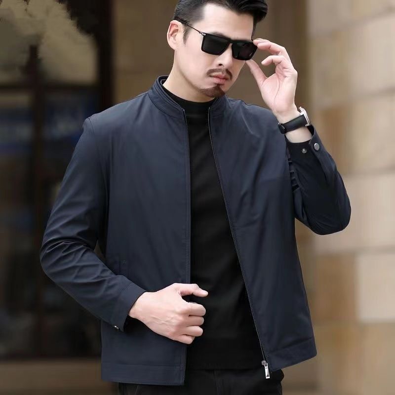 Spring and Autumn thin mulberry silk jacket men's jacket new middle-aged business casual loose high-end dad men's jacket