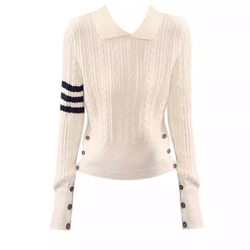 Apricot-colored cable-knit long-sleeve sweater with a turn-down collar for women, autumn waist-cinching sweater, slim-fit and flattering base top for petite women, trendy Apricot-colored cable-knit long-sleeve sweater with a turn-down collar for women, autumn waist-cinching sweater, slim-fit and flattering base top for petite women, trendy