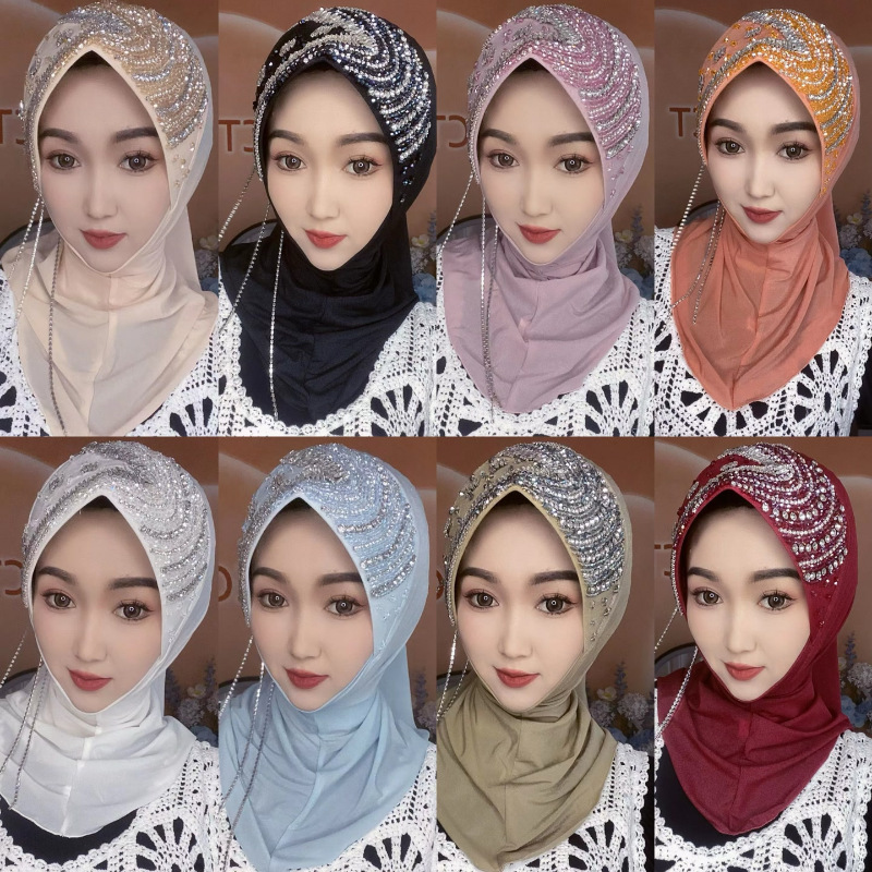 [Exclusive to Mei'Er] Xingtasha Hard-Brimmed Pullover Style Heavy-Duty Young Luxury Gauze Scarf (Phoenix Tail Diamond Chain Tassel)