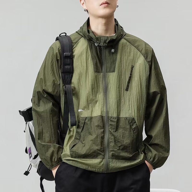 Simon Lena Contrast Color Stitching Printed Thin Sun Protection Clothing Men's Fashionable Brand Summer New Loose Casual Hooded Top Outer