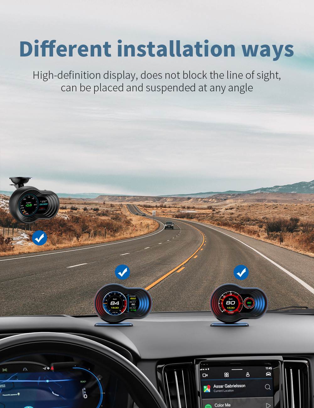 Cross-border HUD head-up display, car-modified LCD smart driving computer, multi-language high-definition vehicle display screen