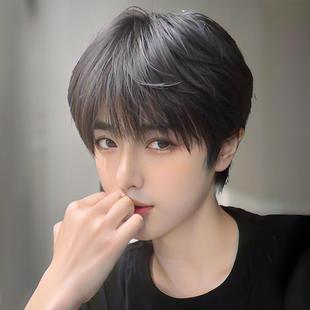 Korean-Style Men's Short Straight Hair for Daily Use, with Side Bangs and Fluffy Synthetic Fiber Full Wig, Factory Direct Sale