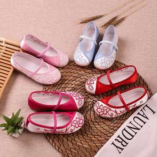 New Style Children's Traditional Chinese Cloth Shoes for Girls, Embroidered Shoes with Ethnic Style, Princess Student Costume Hanfu Performance Dance Shoes