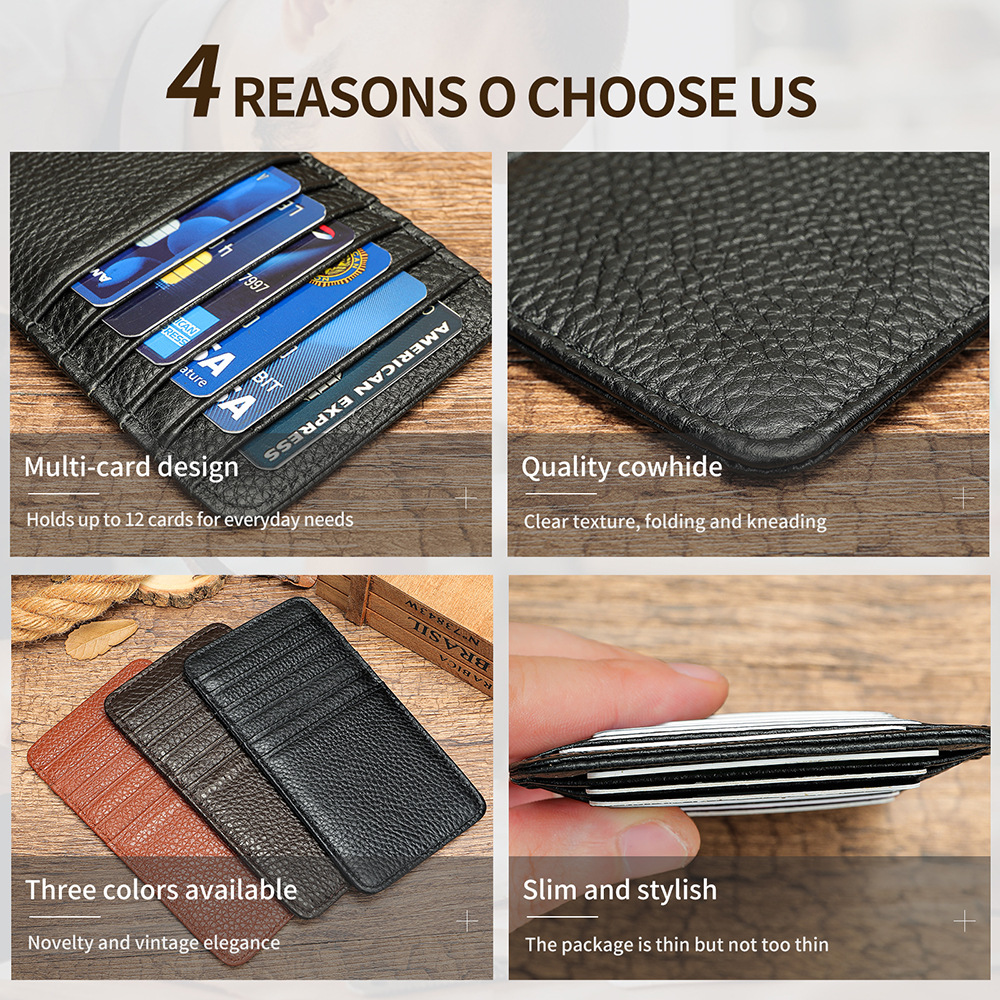 Ví card holder da bò thật nhiều ngăn, siêu mỏng gọn nhẹ — Màu đen, Cà phê, Màu nâu