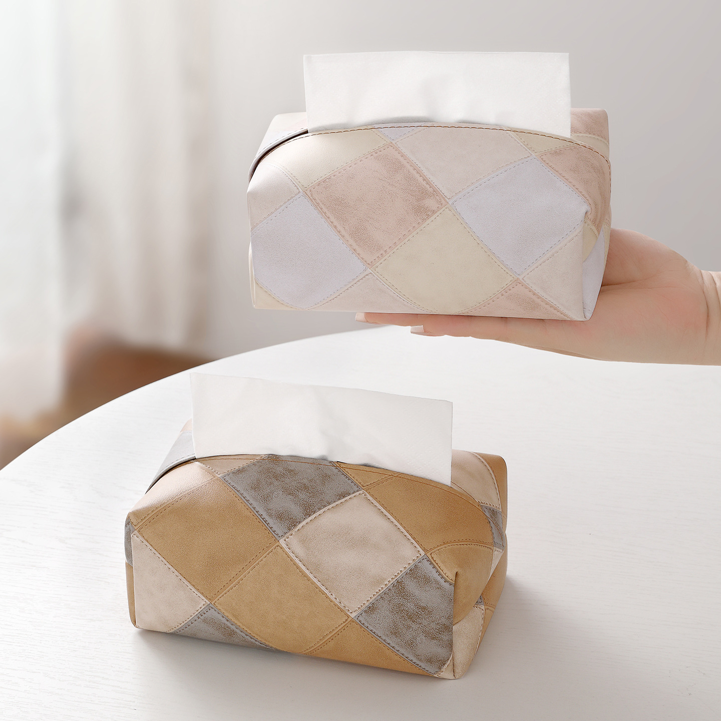 Caja de toallas de papel nórdica caja de extracción de automóviles PU simple sala de estar mesa de té bolsa de toallas de papel para automóviles de gran capacidad general