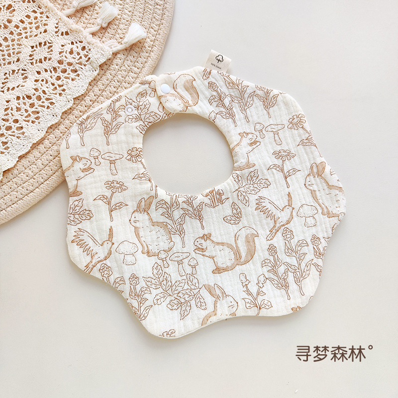 Babero de gasa de algodón de seis capas para niños, toalla para la saliva tipo cuello, babero giratorio para bebés, anti-regurgitación, protección para el vientre.